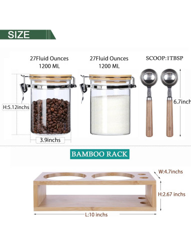 Tarros de Almacenamiento de Vidrio KKC 800 ml Herméticos con Cucharas