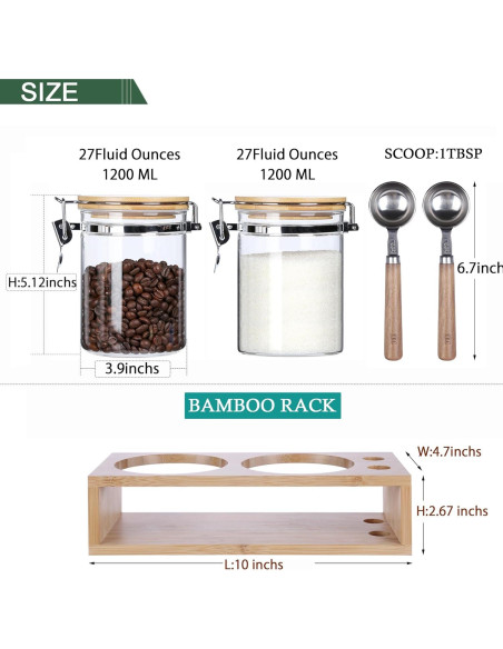 Tarros de Almacenamiento de Vidrio KKC 800 ml Herméticos con Cucharas