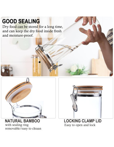 Tarros de Almacenamiento de Vidrio KKC 800 ml Herméticos con Cucharas