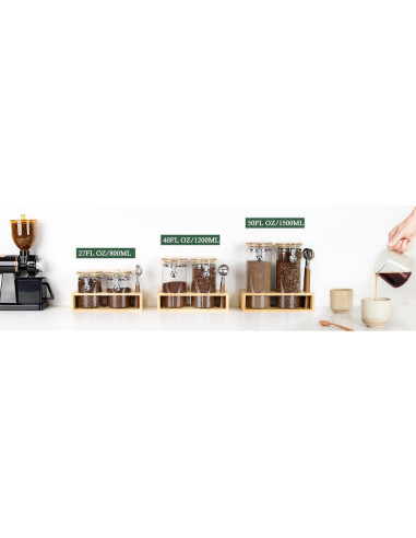 Tarros de Almacenamiento de Vidrio KKC 800 ml Herméticos con Cucharas