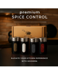 Juego de 4 Saleros y Pimenteros GOOHERA Acero Inoxidable Negro 2