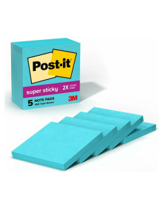 Notas Post-it Súper Adhesivas Aqua Splash, 5 Blocs 7.62 cm