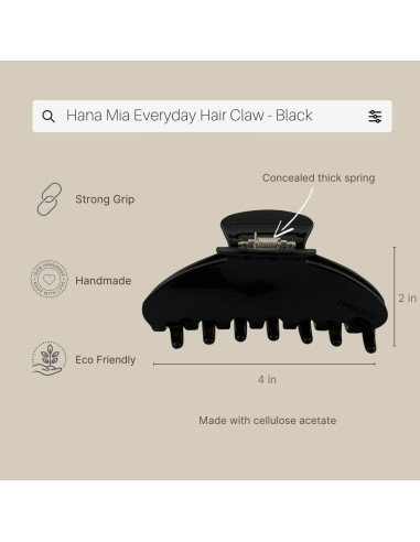 Clip de Pelo Grande Hana Mia - Acetato Sostenible 10.16 cm Negro