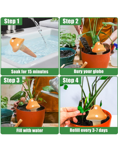 4 Picos de Riego Automático de Terracota 150ml para Plantas