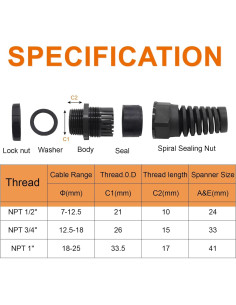 2 Piezas Glandes de Cable Impermeables IP68 Nylon Negro NPT 1" 2