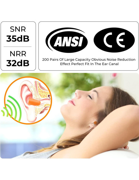 200 Pares Tapones de Espuma DISON 32dB Protección Auditiva