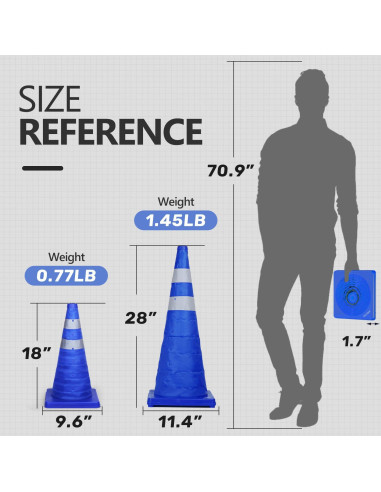 Conos de Tráfico Plegables BATTIFE 18" Azul - 2 Pack