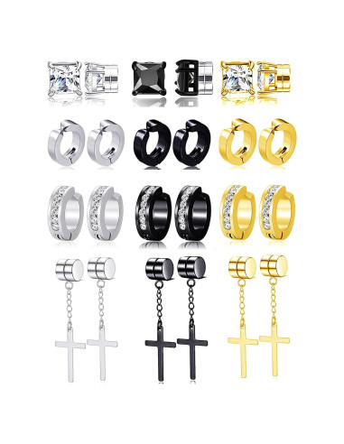 12 Pares Pendientes Magnéticos Ofeiyaa Acero Inoxidable Sin Perforación