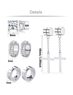 12 Pares Pendientes Magnéticos Ofeiyaa Acero Inoxidable Sin Perforación 2