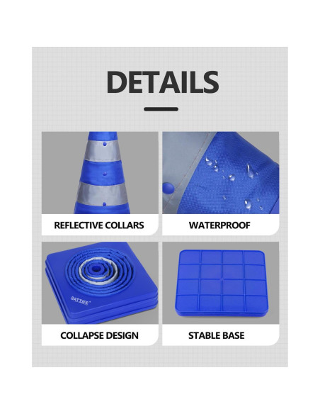 Conos de Tráfico Plegables BATTIFE 18" Azul - 2 Pack
