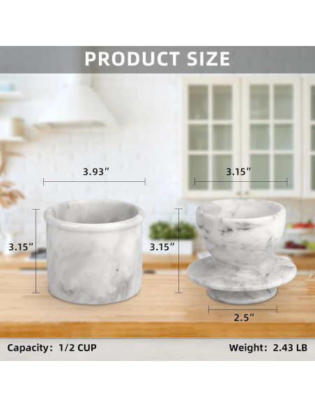 Crock de Mantequilla Grande TABHOUKIT de Mármol Blanco Gris