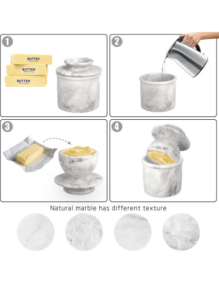 Crock de Mantequilla Grande TABHOUKIT de Mármol Blanco Gris