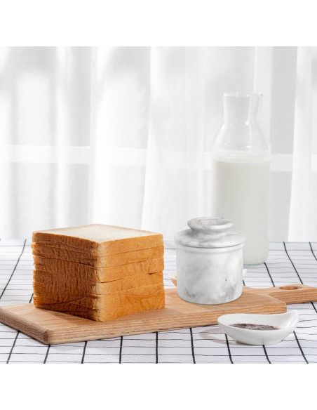 Crock de Mantequilla Grande TABHOUKIT de Mármol Blanco Gris