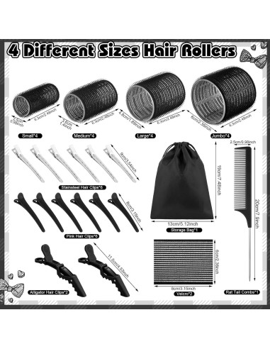 Conjunto de 34 Rulos para Cabello ProSuites - 4 Tamaños Negros