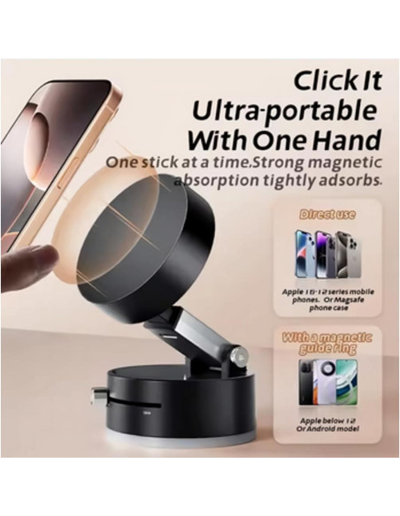 Soporte para Teléfono Móvil Succión Magnética Plegable Negro