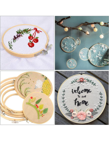 Juego de 12 Aros de Bordado Cldamecy 8cm de Bambú Natural