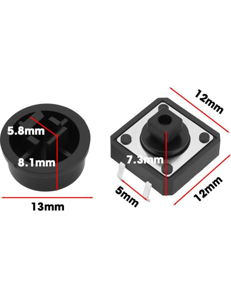 25 Micro Interruptores 4Pin Auto-reinicio OTOTEC Negro 12x12mm