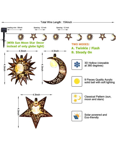 Luces de Cadena Solares Beautyard 4m Estrella Luna Sol LED