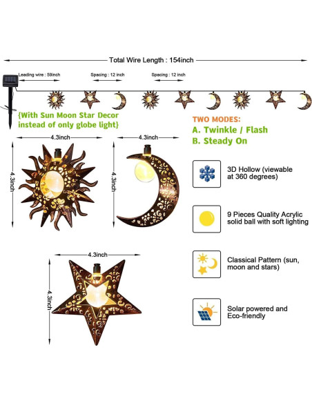 Luces de Cadena Solares Beautyard 4m Estrella Luna Sol LED Luces de Cadena Solares Beautyard 4m Estrella Luna Sol LED
