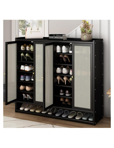 Armario de Zapatos BVOUVOI 8 Niveles Bambú Negro 119.9x34.8x107.2cm