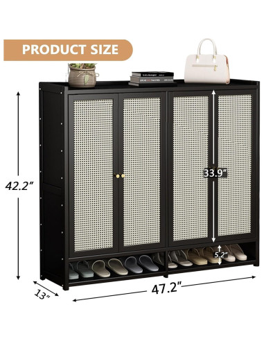 Armario de Zapatos BVOUVOI 8 Niveles Bambú Negro 119.9x34.8x107.2cm