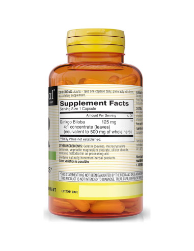 Cápsulas de Ginkgo Biloba Mason Vitamins 125 mg 180 Unidades