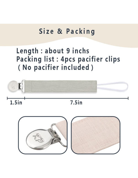 Clip de Chupete KAPIHOUSE 4 Piezas Tela y Acero Inoxidable