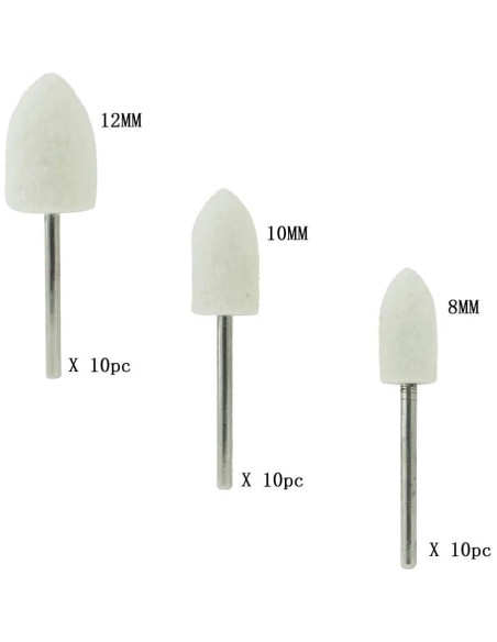 30 Puntas de Pulido de Fieltro Luo Ke Cono 8mm 10mm 12mm