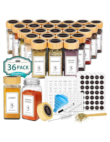 Frascos de Especias Aliggbent 36 Pcs 113 ml Vidrio con Tapas