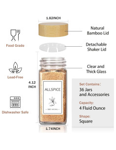 Frascos de Especias Aliggbent 36 Pcs 113 ml Vidrio con Tapas 2