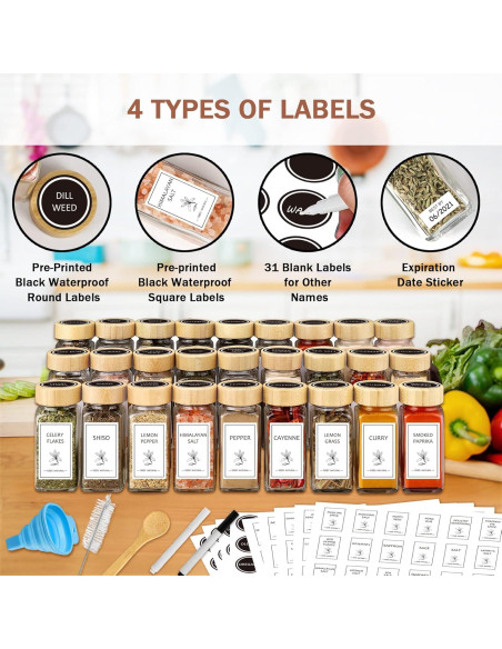 Frascos de Especias Aliggbent 36 Pcs 113 ml Vidrio con Tapas