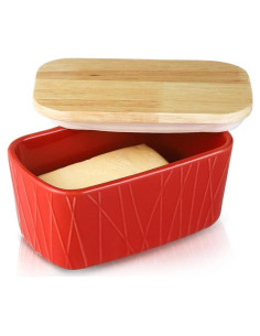 Plato de Mantequilla KOOV Grande de Porcelana con Tapa de Roble