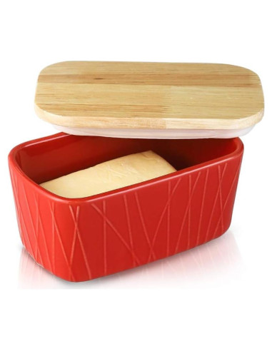 Plato de Mantequilla KOOV Grande de Porcelana con Tapa de Roble