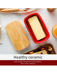 Plato de Mantequilla KOOV Grande de Porcelana con Tapa de Roble 2