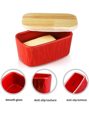 Plato de Mantequilla KOOV Grande de Porcelana con Tapa de Roble