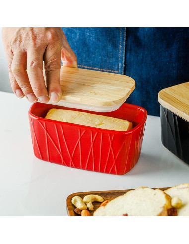 Plato de Mantequilla KOOV Grande de Porcelana con Tapa de Roble