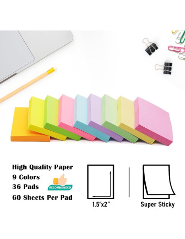 Paquete de 36 Notas Adhesivas HQCME 1.5x5 cm 2160 Hojas Pastel