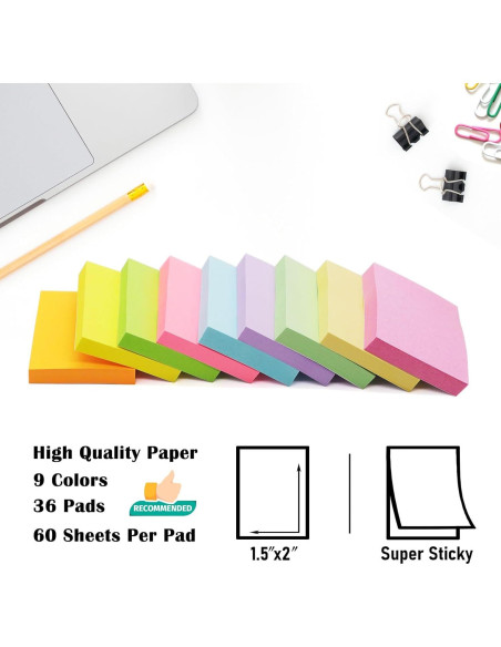 Paquete de 36 Notas Adhesivas HQCME 1.5x5 cm 2160 Hojas Pastel