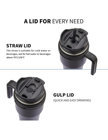 Taza de Café Aislada ALOUFEA 20 oz Acero Inoxidable Negro