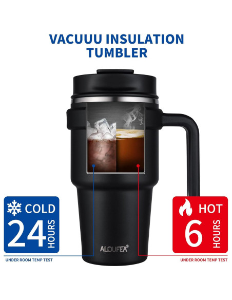 Taza de Café Aislada ALOUFEA 20 oz Acero Inoxidable Negro