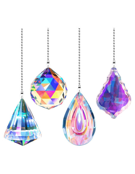 4 Piezas Cadena de Tirar Ventilador Techo Cristal Arcoíris 50cm