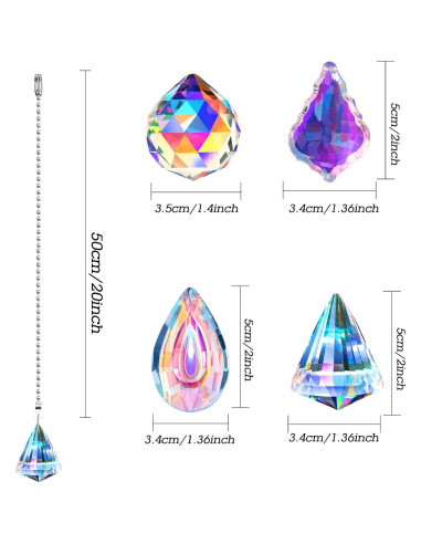 4 Piezas Cadena de Tirar Ventilador Techo Cristal Arcoíris 50cm