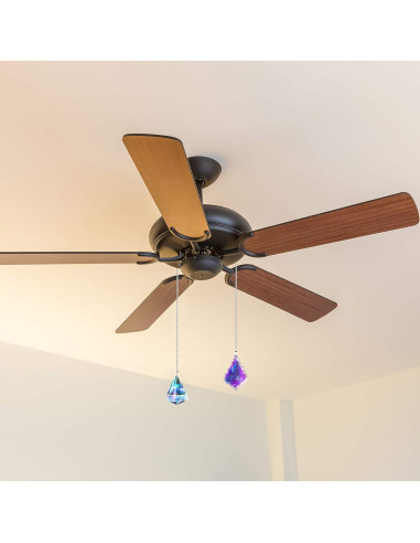 4 Piezas Cadena de Tirar Ventilador Techo Cristal Arcoíris 50cm