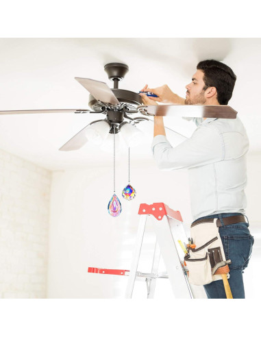 4 Piezas Cadena de Tirar Ventilador Techo Cristal Arcoíris 50cm