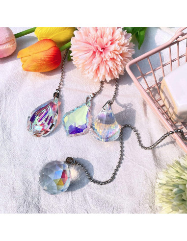 4 Piezas Cadena de Tirar Ventilador Techo Cristal Arcoíris 50cm