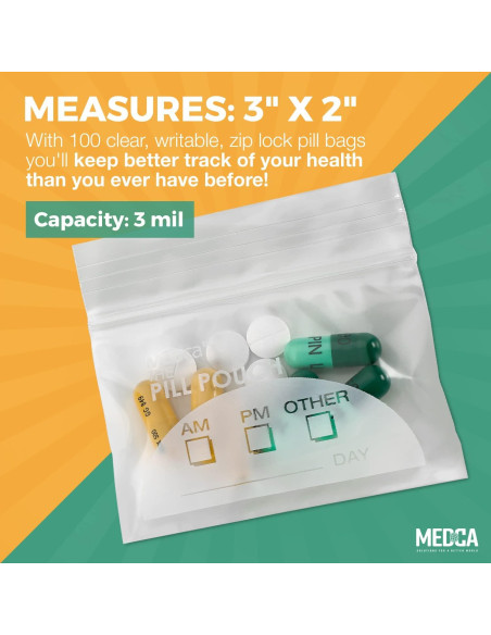 Bolsas Organizadoras de Pastillas MEDca 100 Unidades 7.62x5.08cm