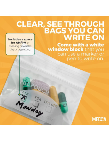 Bolsas Organizadoras de Pastillas MEDca 100 Unidades 7.62x5.08cm