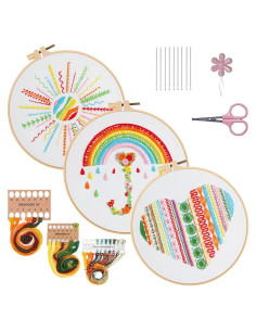 Kit de Bordado Konrisa para Principiantes - 3 Patrones y Aro