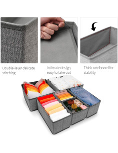 Organizador de Cajones Plegable Criusia - 6 Bins Gris 2