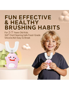 Cepillo de Dientes Eléctrico Infantil HUPO Dinosaurio Rosa 5 Modos 2